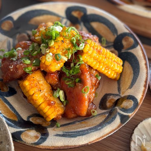 鶏肉ととうもろこしの甘辛炒め