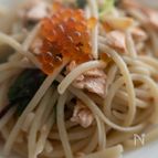 【たまには贅沢しよう】サーモンといくら和風パスタ