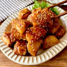 あと一品に！【厚揚げと長芋の甘辛揚げ】少ない油で簡単♪