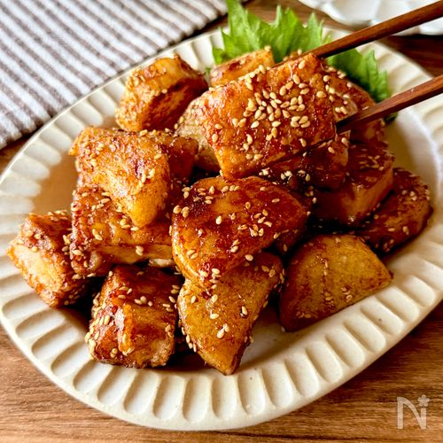 あと一品に！【厚揚げと長芋の甘辛揚げ】少ない油で簡単♪