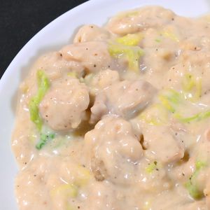 こざかなの作ってみた!投稿(【鶏肉と白菜の和風クリーム煮】牛乳とだししょうゆで味付け楽！)
