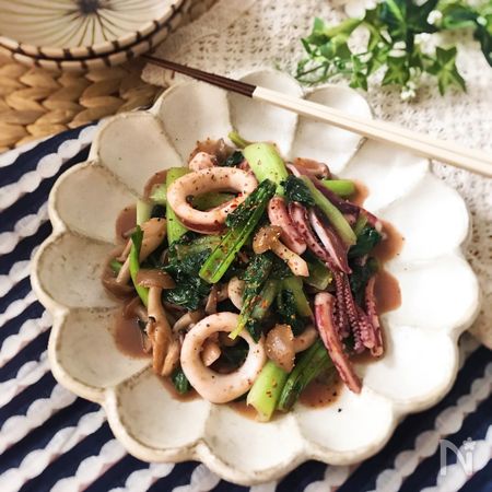 お酒が進む 小松菜といかのガーリックマヨ炒め By Maina 坂本真衣 レシピサイト Nadia ナディア プロの料理家のおいしいレシピ