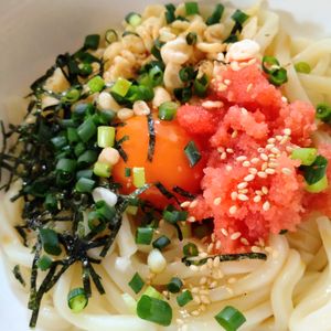 ゆみの作ってみた!投稿(レンジでパパっと5分で完成☆明太釜たまうどん)