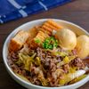 じんわり染みる絹厚揚げと卵と牛こまの煮物