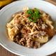 秋の簡単副菜【舞茸とひき肉の麺つゆバターガーリックソテー】