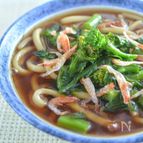 菜の花と桜海老のあんかけうどん