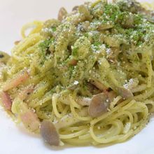 抹茶クリームパスタ ベーコンしめじ