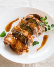 チキンとなすのガーリック醤油バターソース