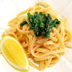 レモンクリーム風味の明太子リングィーネ　アスパラガス添え