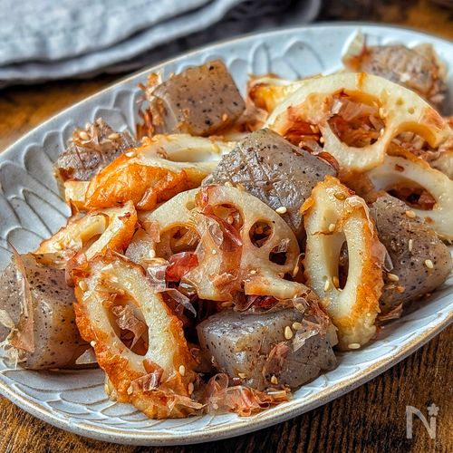 れんこんとこんにゃくのかつお節まみれ土佐煮風🥰 あと一品に