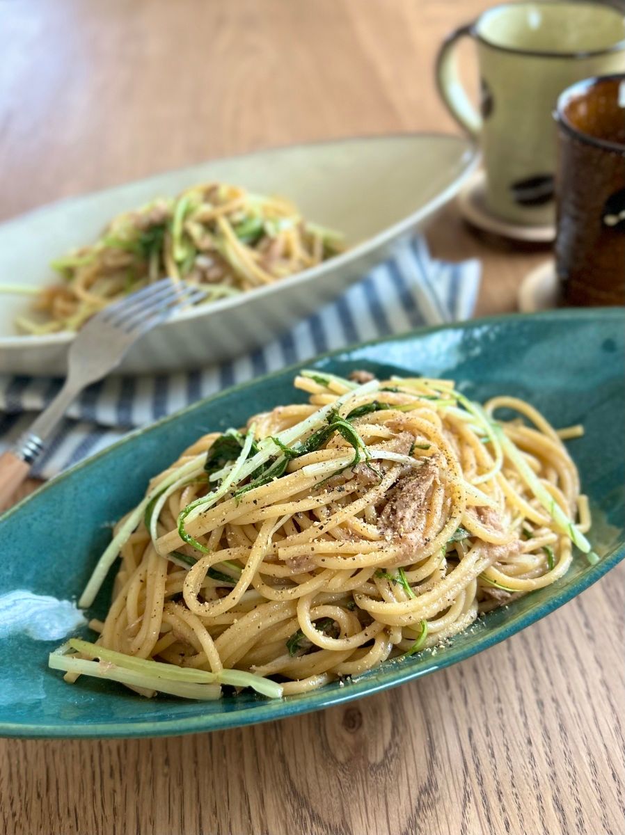 ごま油香る ツナと水菜のさっぱりパスタ | レシピサイトNadia