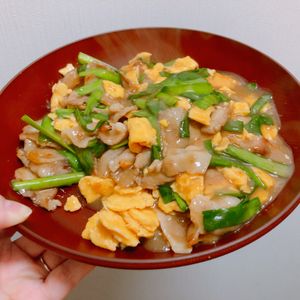 にやちゅーの作ってみた!投稿(簡単おうち中華【絶品！豚肉とニラのとろ卵炒め】)