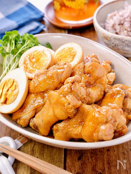 【手羽元とゆで卵の甘辛煮】ほったらかし♪作業時間１０分♡