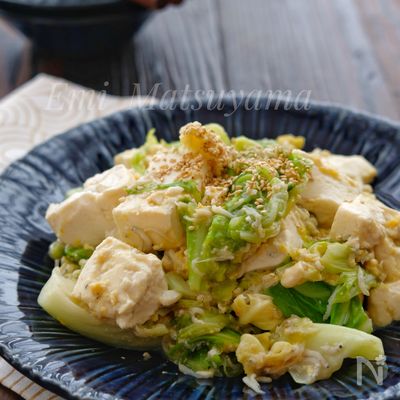 水切り不要!*キャベツとしらすと豆腐の卵炒め*