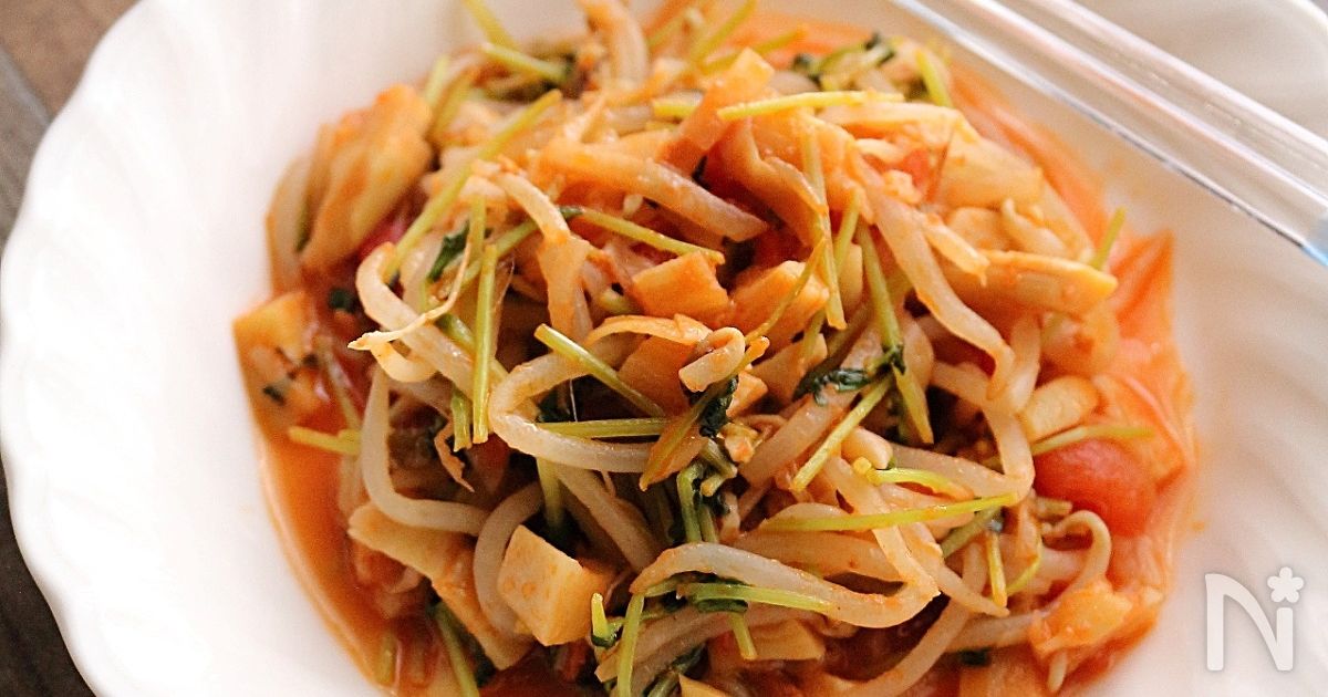 豆苗と穂先メンマのピリ辛炒め☆節約レシピ