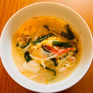 puricoの作ってみた!投稿(包丁不要♪ニラもやしとカニカマのワンタン卵スープ)