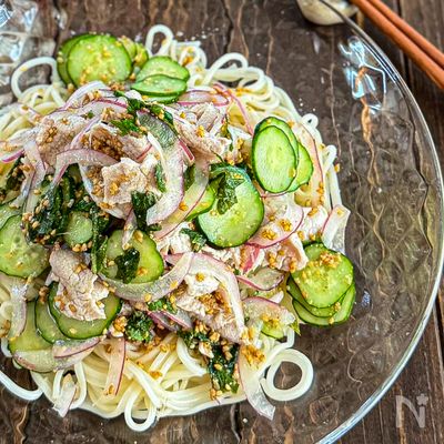夏バテ防止♡さっぱりダレ《豚しゃぶサラダ素麺》