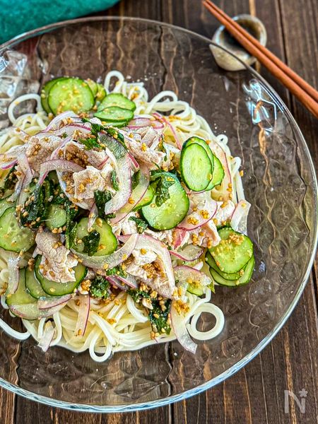 豚しゃぶサラダのぶっかけそうめん