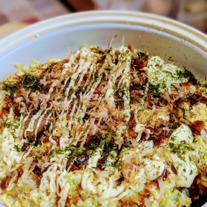 まゆのの作ってみた!投稿(カット野菜(千切りキャベツ)で作る！電子レンジお好み焼き)