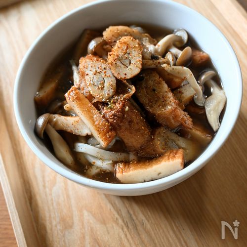 さつま揚げときのこのあんかけうどん