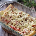 ごま・白だしの風味もいい♡絹揚げの和風カニカママヨチー焼き