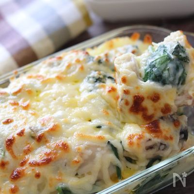 子供も喜ぶ組み合わせ♡牡蠣とほうれん草とポテトのグラタン