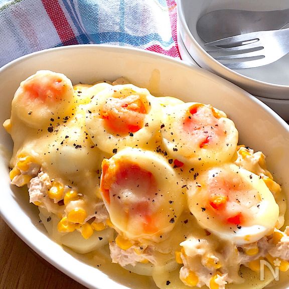 子供が絶対好きなやつ♡ツナマヨコーンとたまごのポテチー焼き