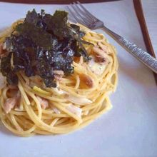梅とネギとオイルサーディンの和風ペペロンチーノ