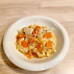 ふうわりまめこ🍡の作ってみた!投稿(栄養満点！ふわふわ卵で給食の親子煮　)