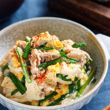 ニラ玉肉豆腐【#簡単 #レンジ #包丁不要 #水切り不要】