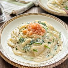 【濃厚♪明太子とほうれん草のクリームうどん】子どもも絶賛♪