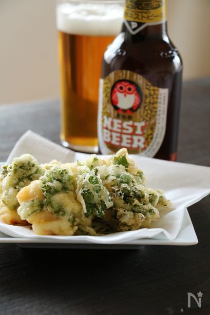 菜の花と帆立のかき揚げ