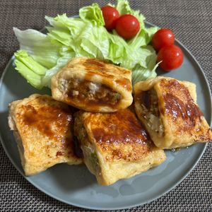 みーの作ってみた!投稿(【油揚げメンチカツ】キャベツたっぷり!衣いらずで簡単節約!)