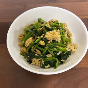 さらの作ってみた!投稿(『ほうれん草と卵の炒めナムル』#作り置き#弁当#あと一品)