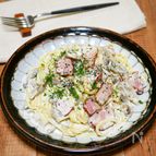 蓮根とベーコンのクリームパスタ