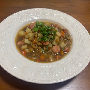 こむぎの作ってみた!投稿(スペイン風【レンズ豆とじゃがいものスープ】これ一品で満足♪)