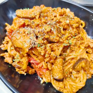 もんぶらん°・*:.。.☆の作ってみた!投稿(簡単。トマトジュースで作るワンパンミートパスタ)