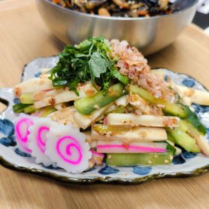 もんぶらん°・*:.。.☆の作ってみた!投稿(【5分】ちくわ・長芋・きゅうりのわさび醤油和え)