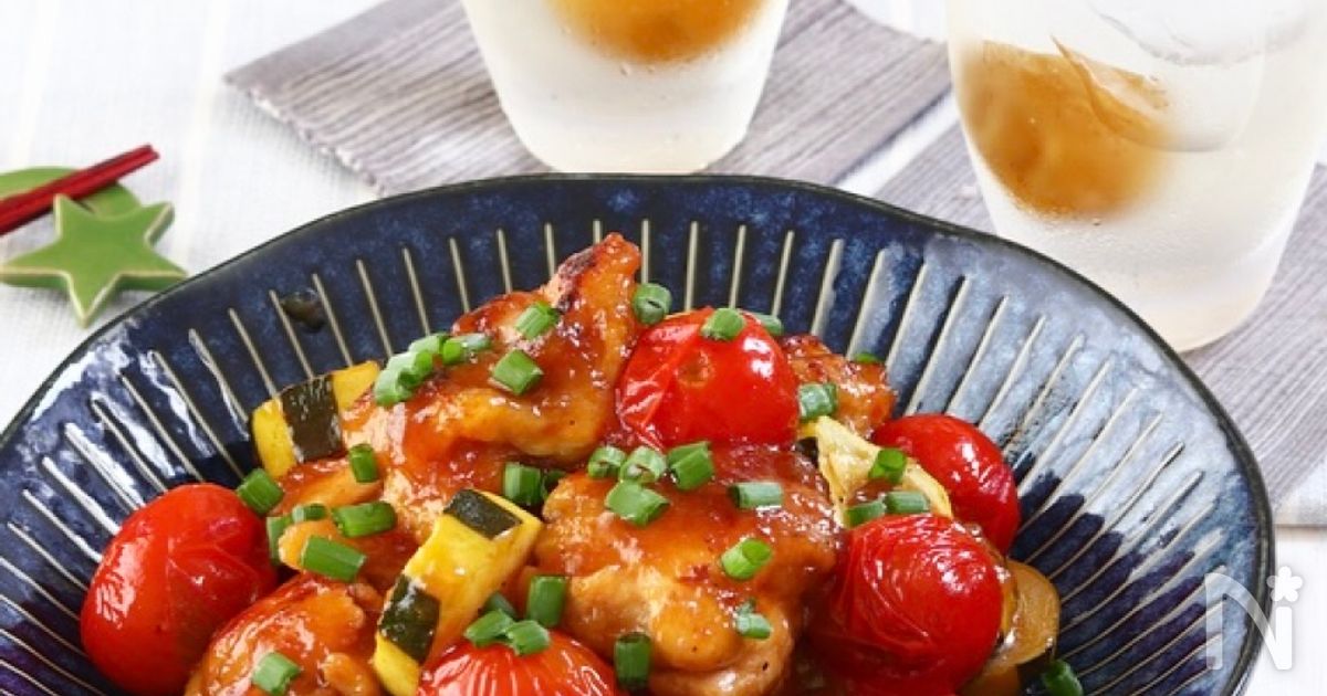 鶏もも肉とズッキーニとトマトのさっぱり甘辛梅てりやき