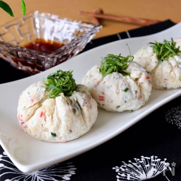 レンジで簡単＊搾菜入り豆腐茶巾