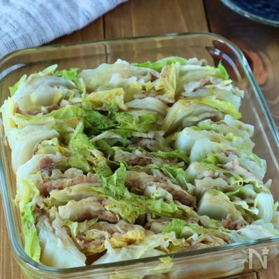 電子レンジで一発『豚バラ白菜ミルフィーユ』#耐熱容器