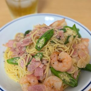 Tsuneaki Okadaの作ってみた!投稿(【エビとオクラの彩り和風スパゲティ】おもてなしにもぴったり♡)