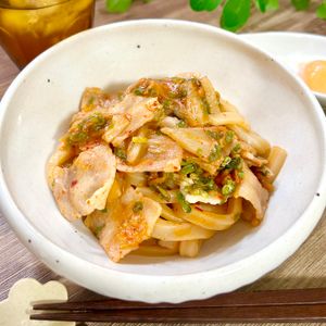 のりのり🐾🎀🤍の作ってみた!投稿(レンジで簡単！こく旨豚キムチうどん)