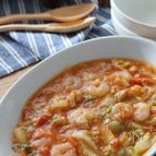 野菜の水分でとろみを♡白菜とツナとむき海老のトマトとろみ煮