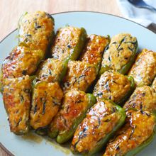 鶏ひきで☆【ピーマンの肉詰めの甘酢照り焼き】お弁当にも♪