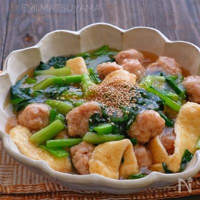 簡単鶏団子と小松菜とおあげのとろみ煮
