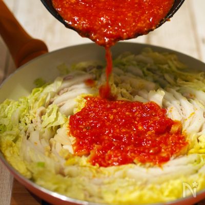 あとがけ★ミルフィーユ白菜のニンニクトマト鍋