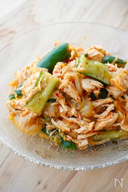 【レンジで簡単♪鶏ささみのキムチ和え】高たんぱく質・低脂質