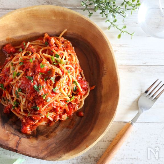 【絶品！】鯖缶トマトパスタ(味噌ver)