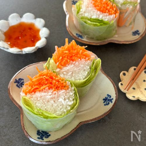 自家製スイートチリで♪野菜たっぷり生春巻き